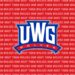 A red banner that says 'How Bout Them Wolves' multiple times behind the UWG logo