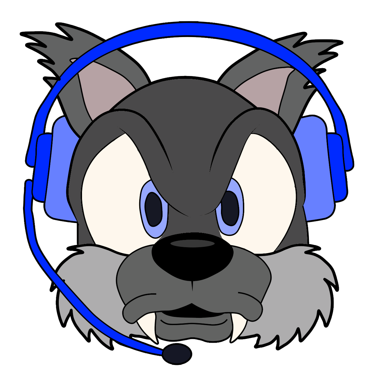 Face of a wolf with gaming headphones on