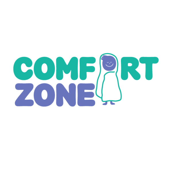 Comfort Zone's Logo that features a cozy person snuggled up in a blanket
