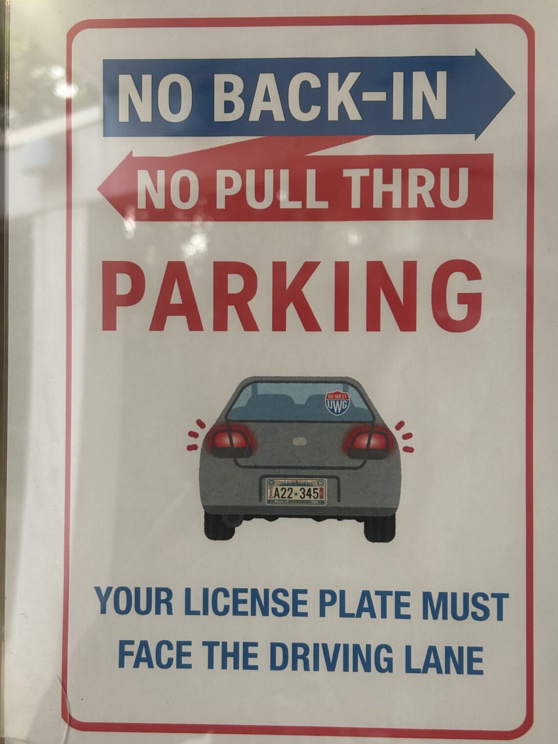 UWG Parking in red, blue, and white letters.